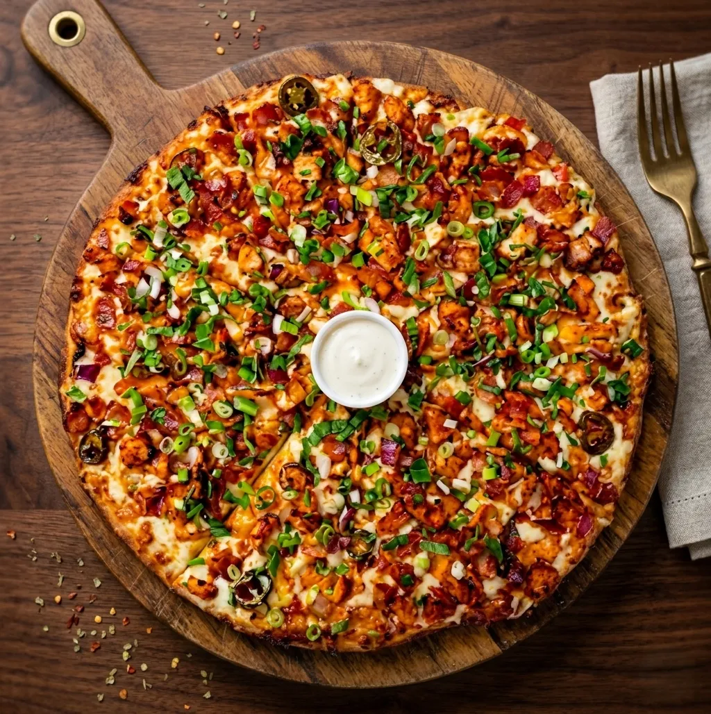 Achari Chicken Pizza at The Spice Affair Pizza & Restaurant in Calgary